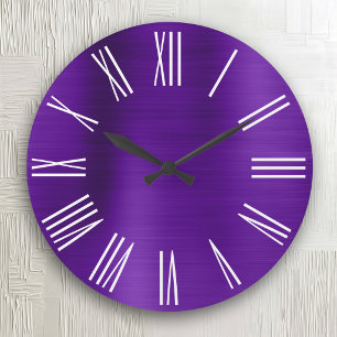 Indigo Purple Foil White Roman Numerals Large Clock