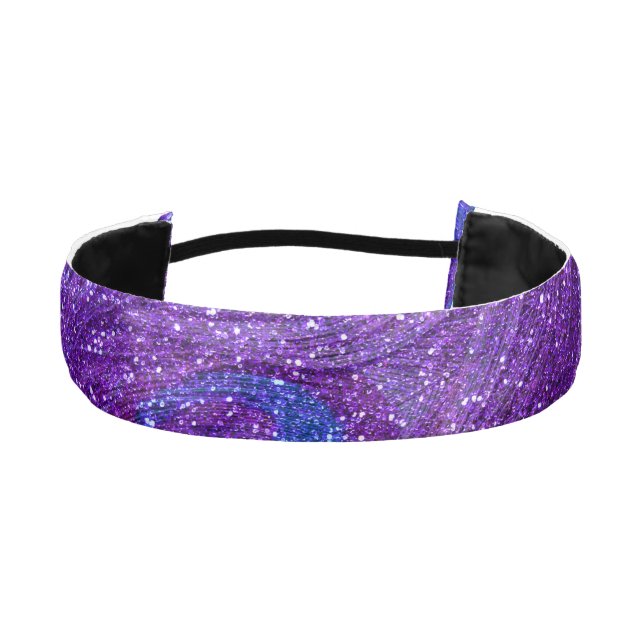 indigo purple glitter peacock feathers athletic headband (Front)