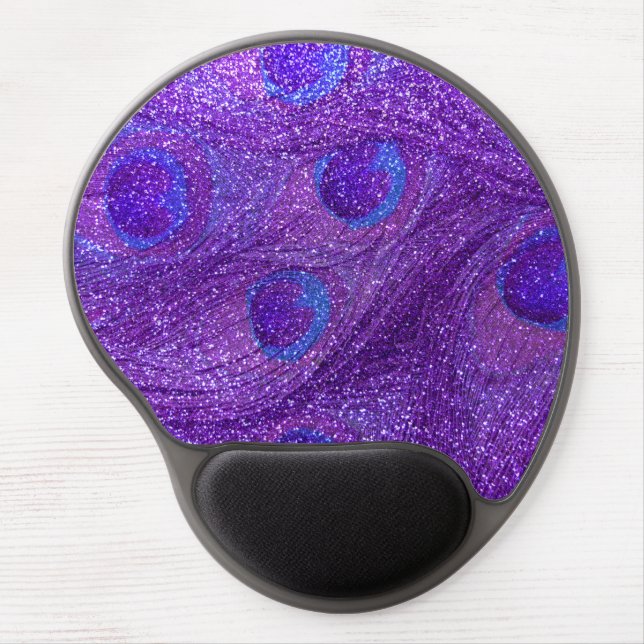 indigo purple glitter peacock feathers gel mouse pad (Front)
