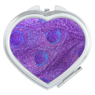 indigo purple glitter peacock feathers makeup mirror