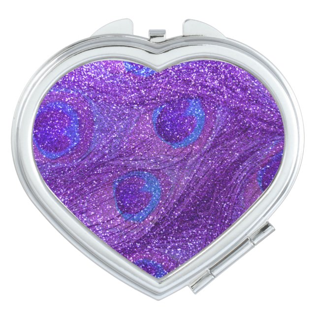 indigo purple glitter peacock feathers makeup mirror (Front)