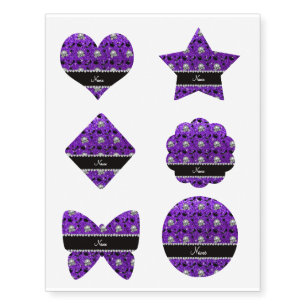 Indigo purple glitter princess crowns wands stars temporary tattoos