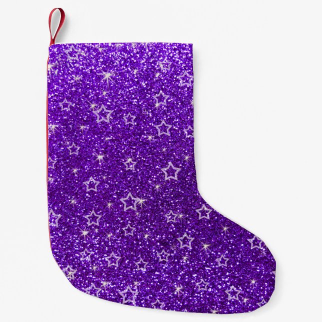 Indigo purple glitter stars small christmas stocking (Front)