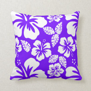 Indigo, Purple Hawaiian Tropical Hibiscus Throw Pillow