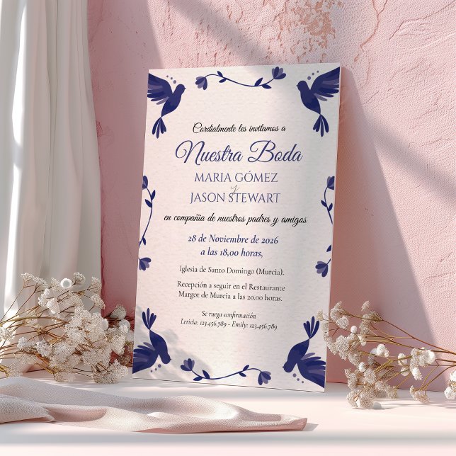 Indigo Purple Minimalist Elegant Spanish Wedding Invitation (Indigo Purple Minimalist Elegant Spanish Wedding Invitation)