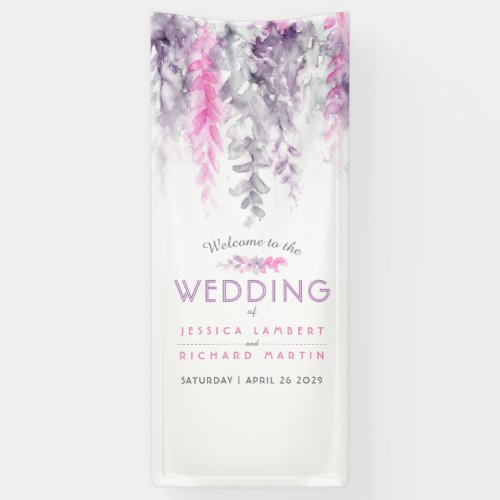 Indigo purple pink vine art wedding welcome banner