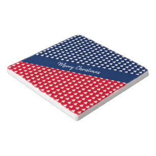 Indigo Red White Tree Watercolor Trivet