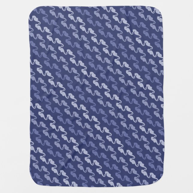 Indigo Ribbon Seahorse Baby Blanket (Front)