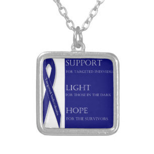 Indigo Ribbon. -Support, Light, Hope. -DBI Silver Plated Necklace