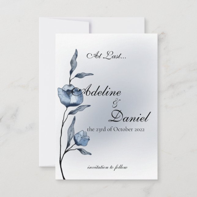 Indigo Romance Wedding Save the Date Cards (Front)