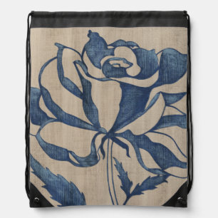 Indigo Rose Drawstring Bag