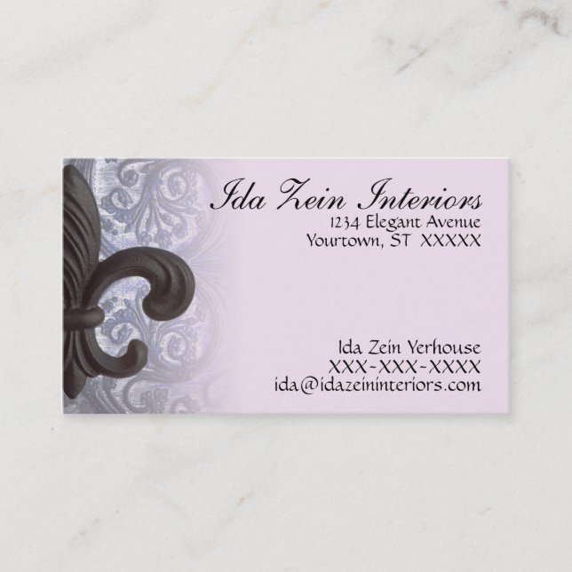 "indigo/rose" iron fleur de lis Custom Business Ca Business Card (Front)