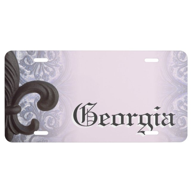 indigo/rose "iron fleur de lis" License Plate (Front)