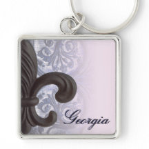 indigo/ rose "iron fleur de lis" Premium Keyring