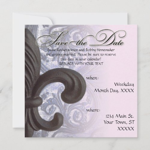indigo/rose "iron fleur de lis" Save The Date