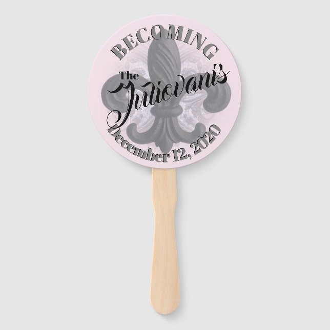 "indigo/rose" iron fleur de lis WEDDING FANS (Back)