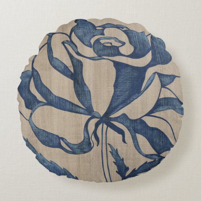 Indigo Rose Round Pillow (Front)