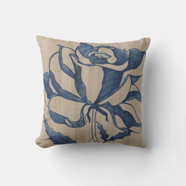 Indigo Rose Throw Pillow (Front)