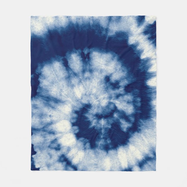 Indigo Round. Bohemian Tie Dye. Blue Roll Psychede Fleece Blanket (Front)