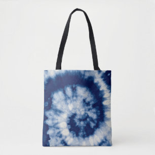 Indigo Round. Bohemian Tie Dye. Blue Roll Psychede Tote Bag
