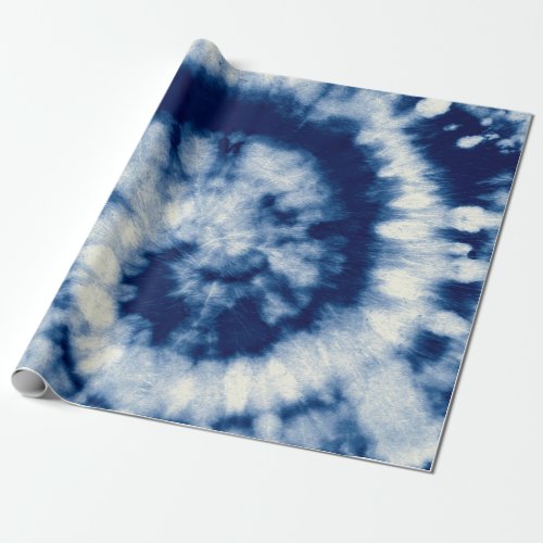 Indigo Round Bohemian Tie Dye Blue Roll Psychede Wrapping Paper