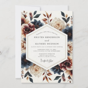 Indigo Russet Painterly Bloom Wedding Invitation
