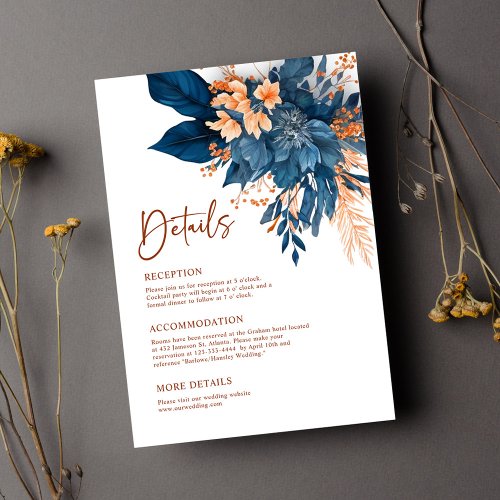 Indigo Rust Floral Wedding Details Enclosure Card