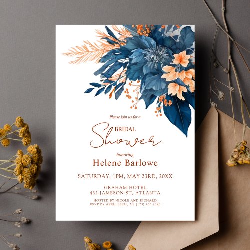 Indigo Rust Wedding Bridal Shower Invitation