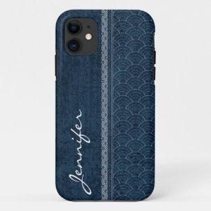 Indigo Sashiko Pattern Japanese Embroidery Name iPhone 11 Case