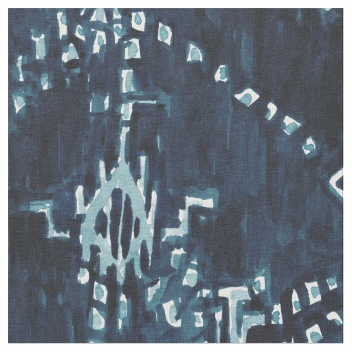 Indigo Satellite Ikat Tribal Watercolor Fabric