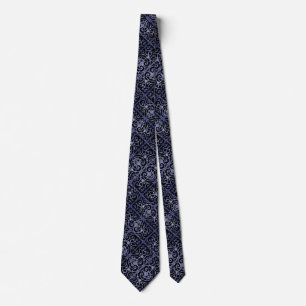 Indigo scrollwork pattern tie