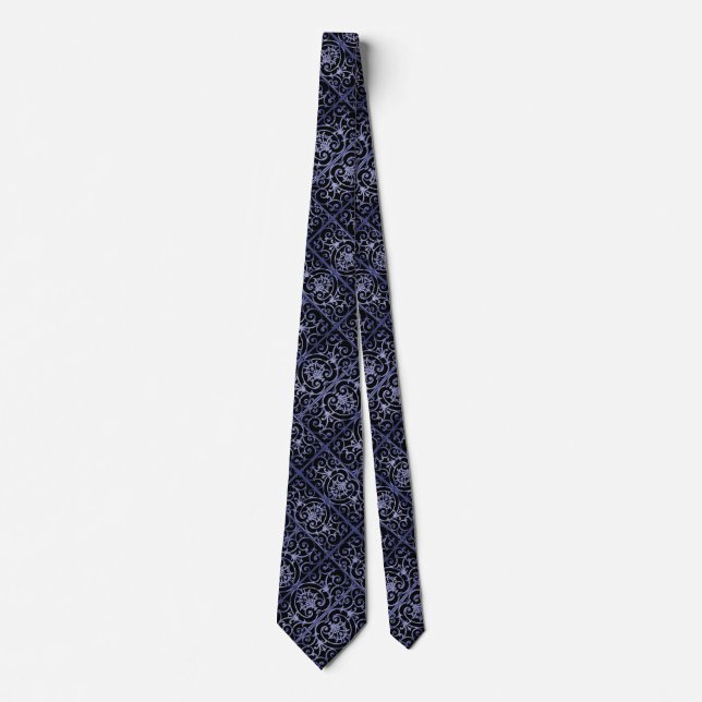 Indigo scrollwork pattern tie (Front)