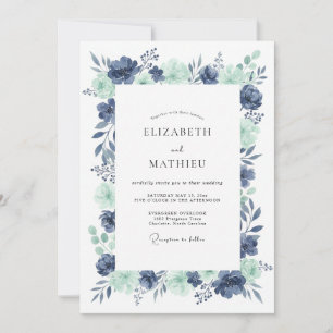 Indigo Seafoam Peony Wedding Invitation