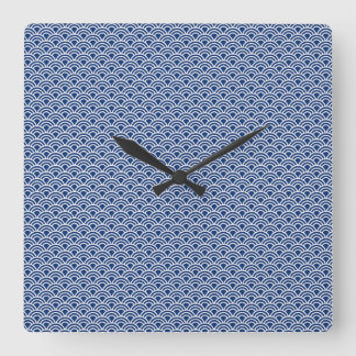 Indigo Seigaiha pattern Square Wall Clock
