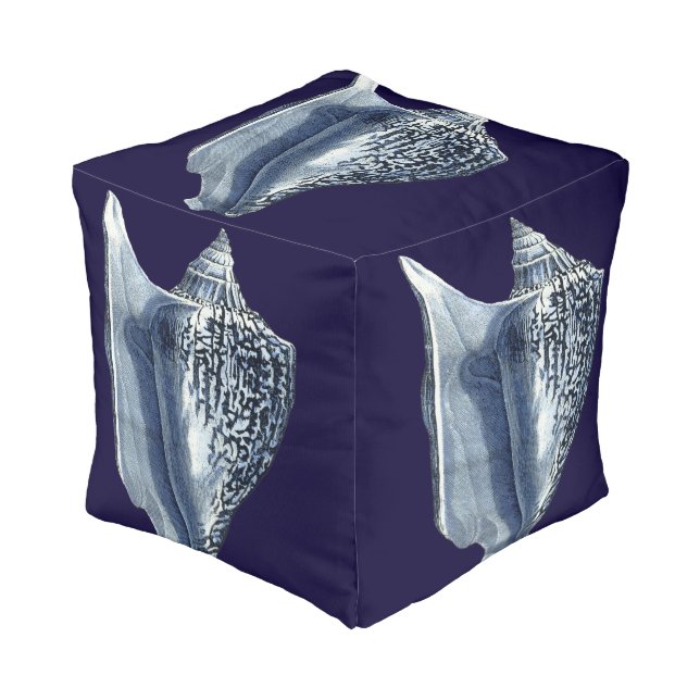 Indigo Shells I Pouf (Angled Front)