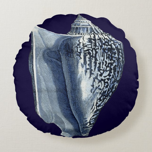 Indigo Shells I Round Pillow (Front)