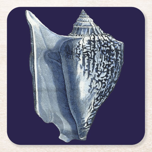 Indigo Shells I Square Paper Coaster (Front)