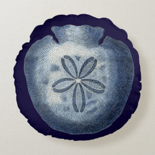 Indigo Shells III Round Pillow