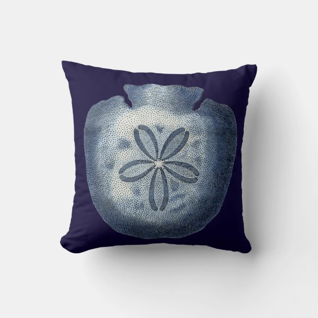 Indigo Shells III Throw Pillow (Front)