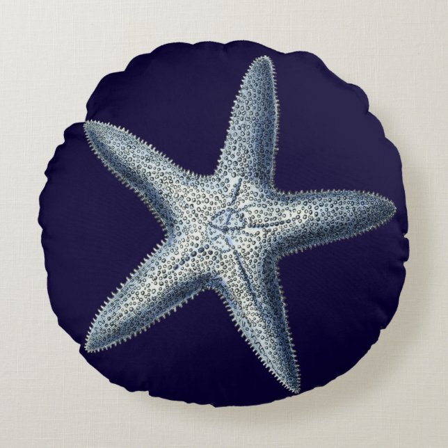 Indigo Shells IV Round Pillow (Front)
