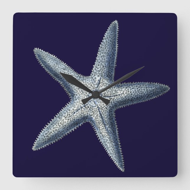 Indigo Shells IV Square Wall Clock (Front)