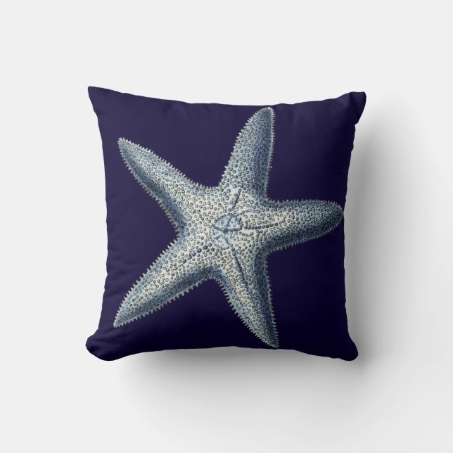 Indigo Shells IV Throw Pillow (Front)