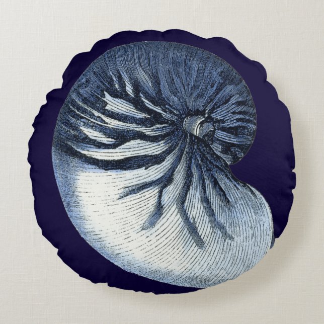 Indigo Shells VII Round Pillow (Front)