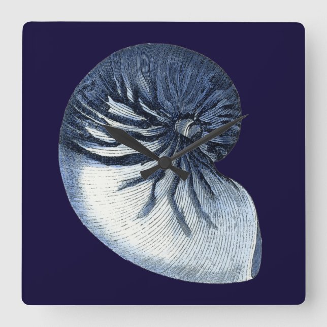 Indigo Shells VII Square Wall Clock (Front)