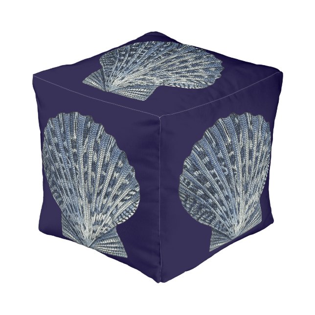 Indigo Shells VIII Pouf (Angled Front)
