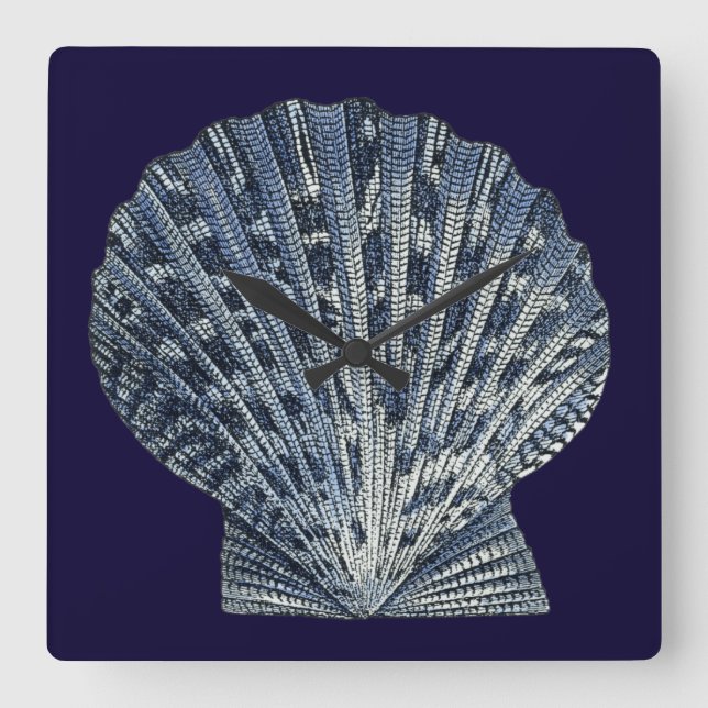 Indigo Shells VIII Square Wall Clock (Front)