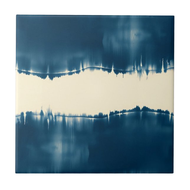 Indigo Shibori Abstract Modern Horizontal Ceramic Tile (Front)