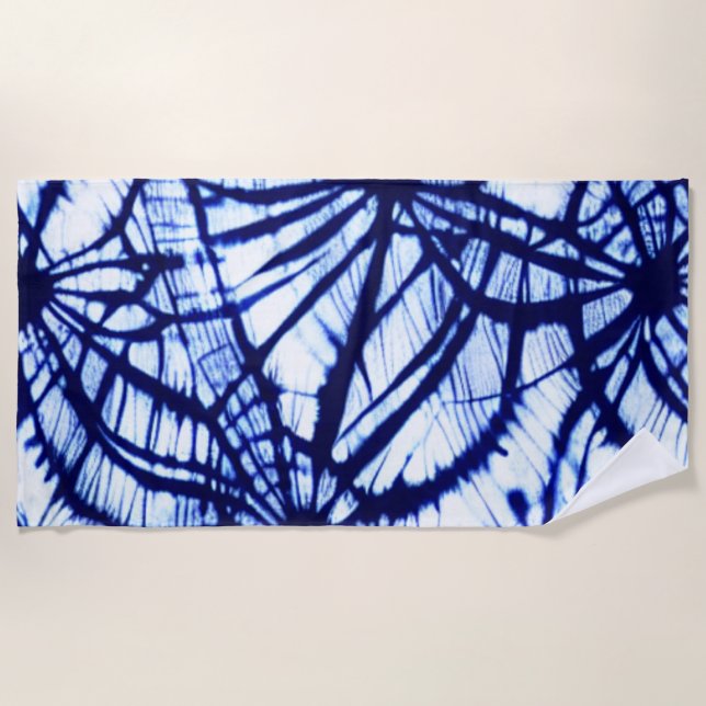 Indigo Shibori Tie Dye Beach Towel (Front)