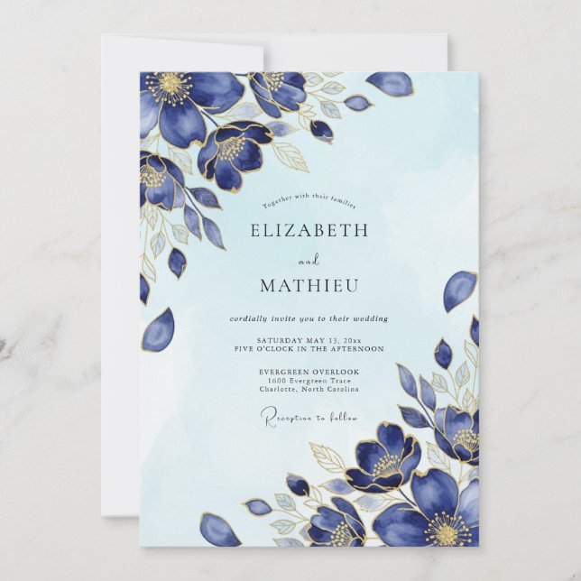 Indigo Shimmering Winter Wedding Invitation (Front)