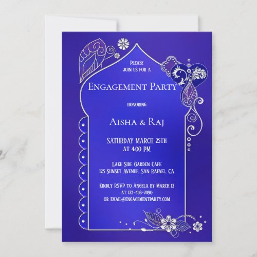 Indigo Silver Henna Mehndi Engagement Invitation